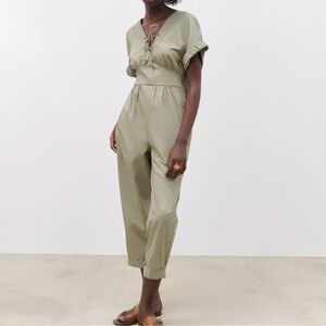 Zara Poplin  100% Cotton Jumpsuit Short Sleeves Size Large